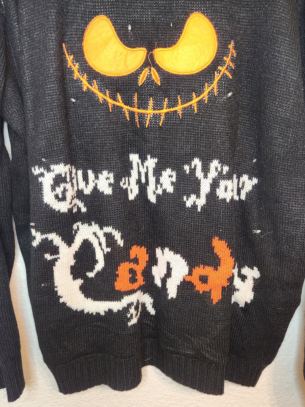 Eat Drink & Be Scary give me your candy Black Halloween Jack-O'-Lantern Sweater - Picture 4 of 9